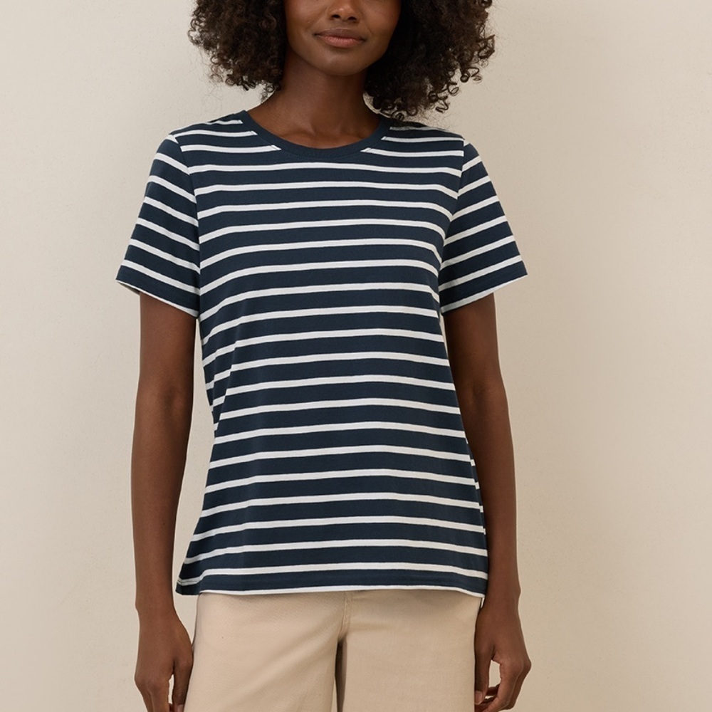 Pact Navy and White Striped Short Sleeve Tee